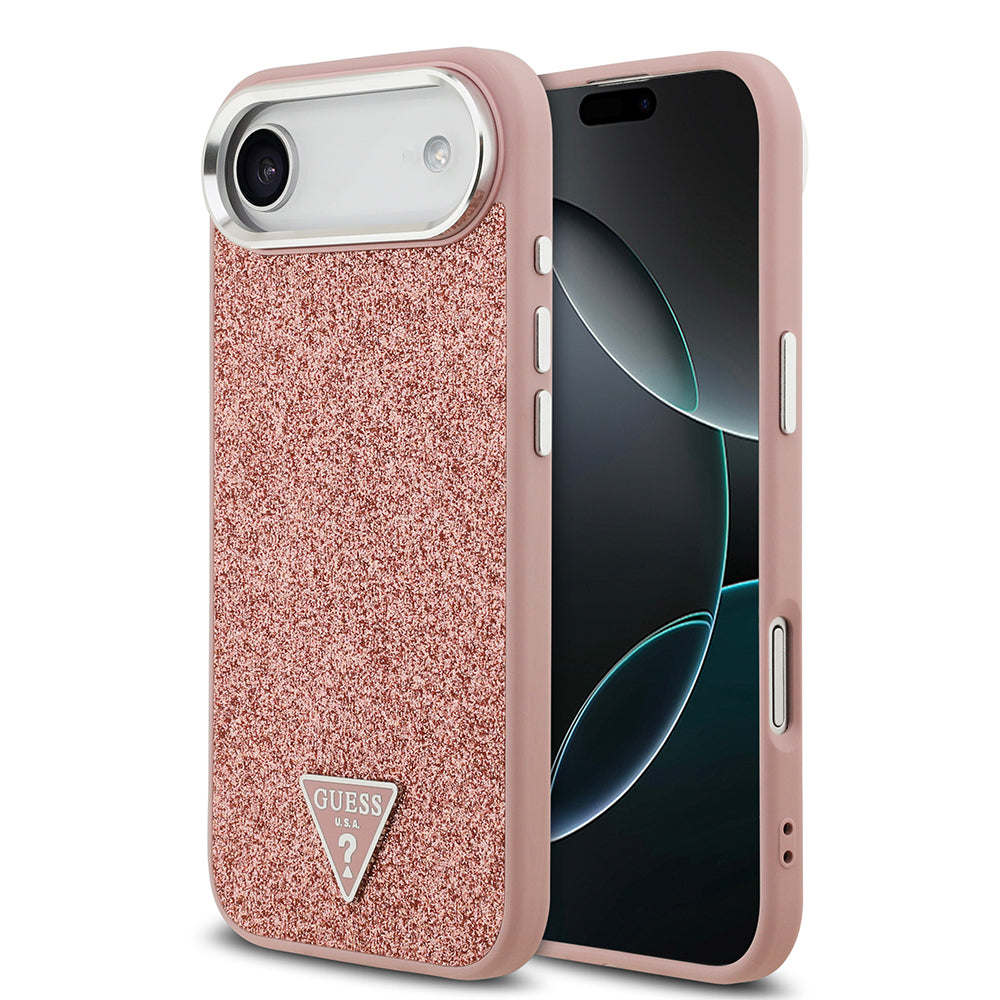 Guess iPhone 17 Air Orjinal Lisanslı M-safe Şarj Özellikli Metal Kamera Çerçeveli Üçgen Logolu Glitter Kılıf