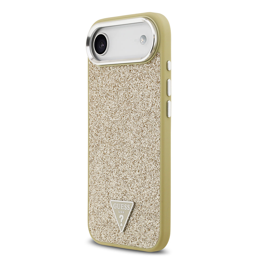 Guess iPhone 17 Air Orjinal Lisanslı M-safe Şarj Özellikli Metal Kamera Çerçeveli Üçgen Logolu Glitter Kılıf