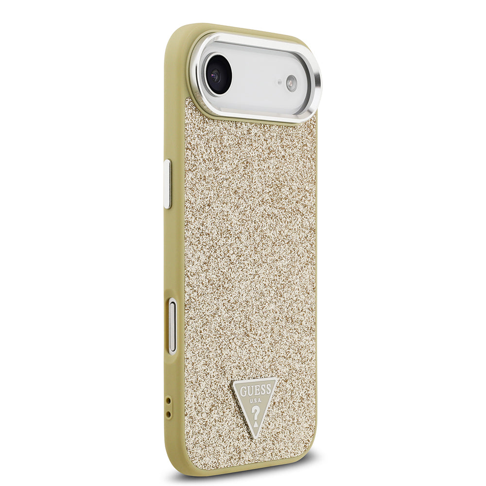 Guess iPhone 17 Air Orjinal Lisanslı M-safe Şarj Özellikli Metal Kamera Çerçeveli Üçgen Logolu Glitter Kılıf