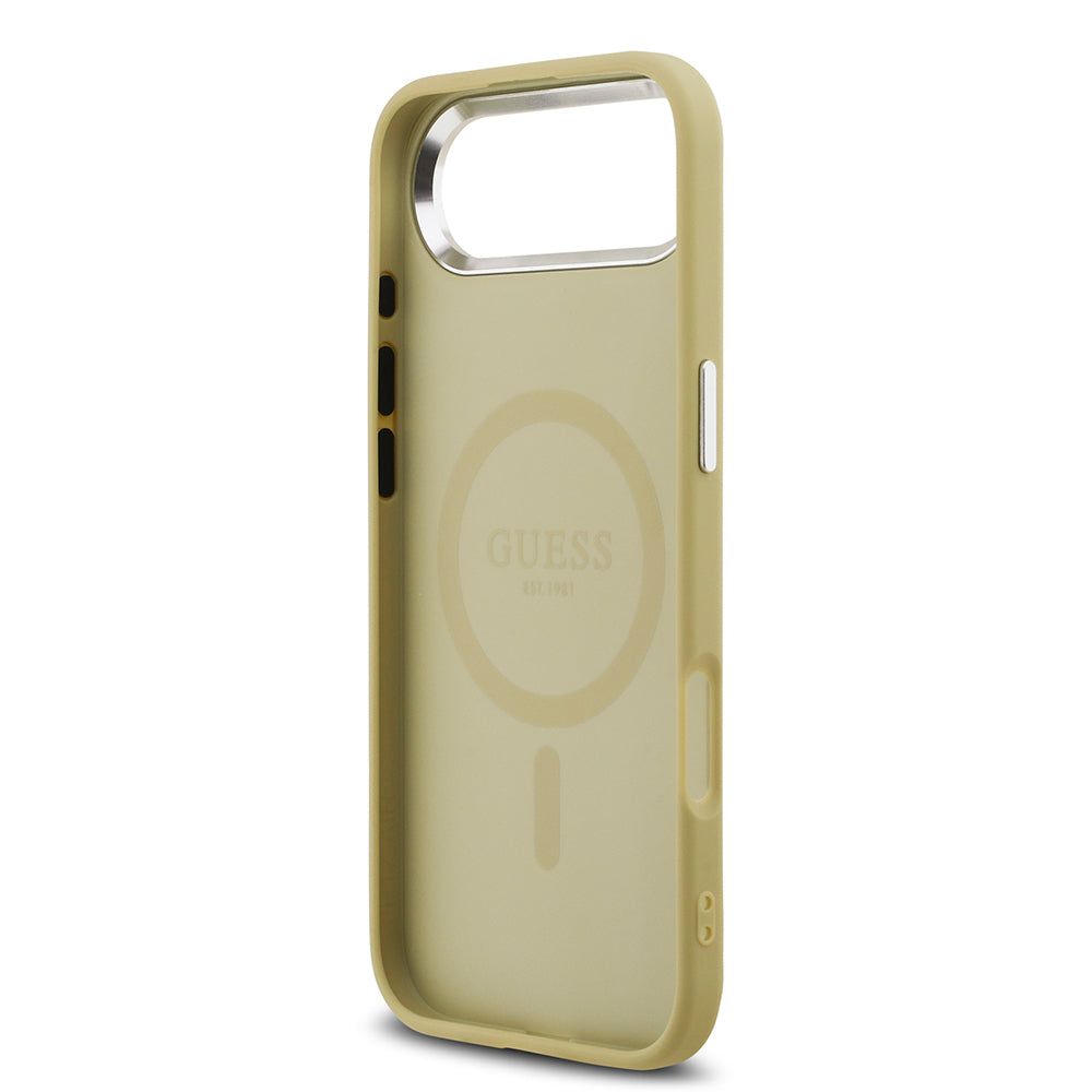 Guess iPhone 17 Air Orjinal Lisanslı M-safe Şarj Özellikli Metal Kamera Çerçeveli Üçgen Logolu Glitter Kılıf