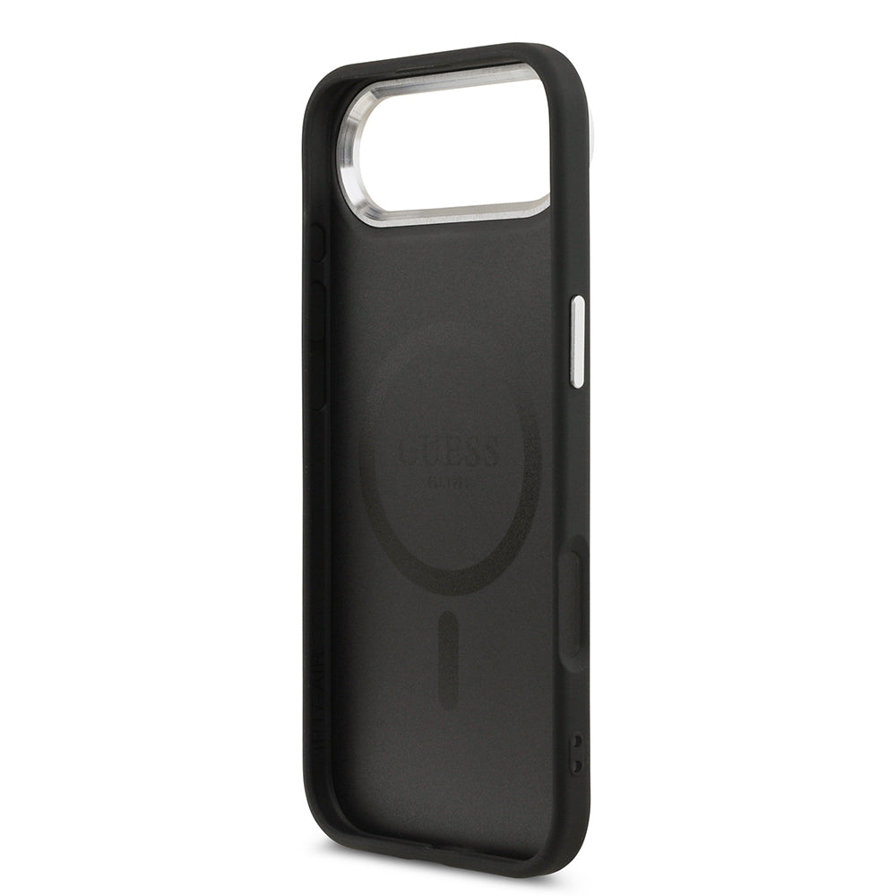 Guess iPhone 17 Air Orjinal Lisanslı M-safe Şarj Özellikli PU Deri Metal Kamera Çerçeveli Üçgen Logolu Kılıf