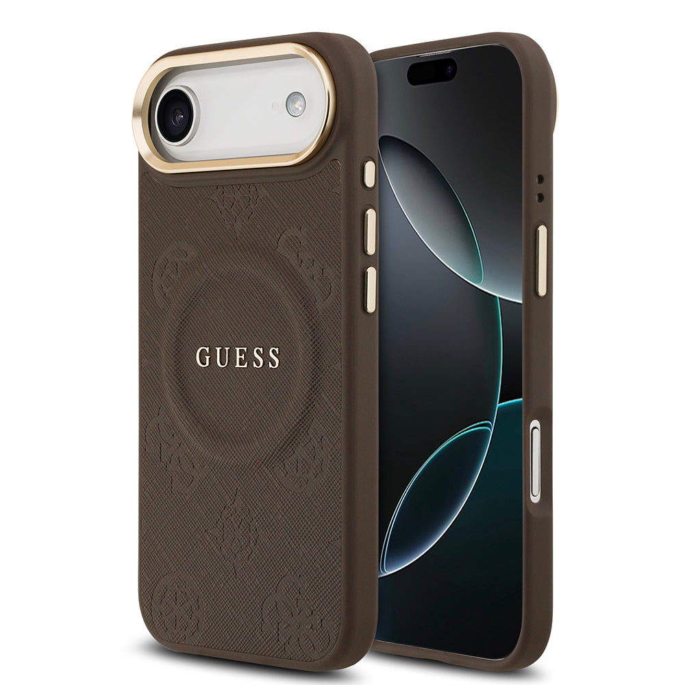 Guess iPhone 17 Air Orjinal Lisanslı M-safe Şarj Özellikli Sıcak Baskılı Yazı Logolu PU Deri Peony Kılıf