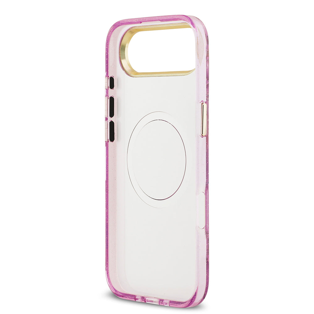 Guess iPhone 17 Air Orjinal Lisanslı M-safe Şarj Özellikli Simli Çiçek Desenli Metal Kamera Çerçeveli Üçgen Logolu Kılıf