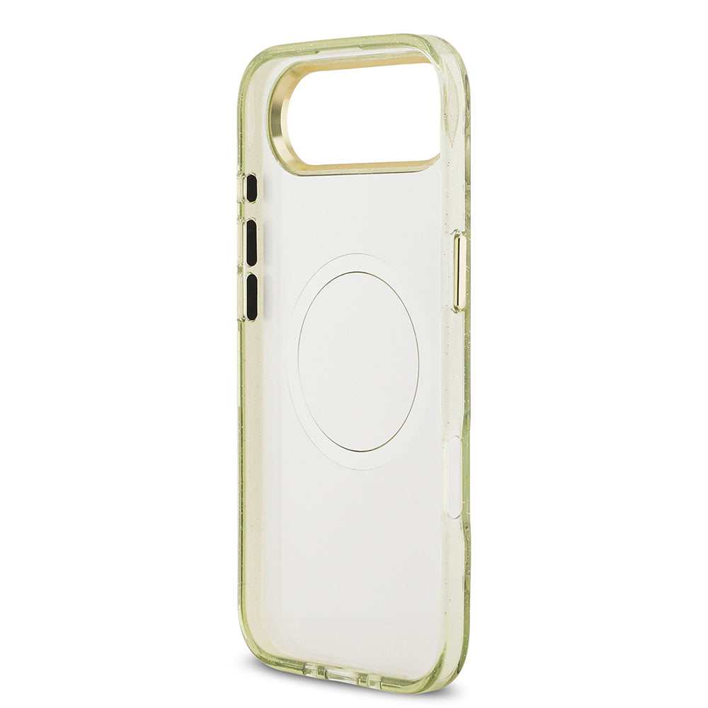 Guess iPhone 17 Air Orjinal Lisanslı M-safe Şarj Özellikli Simli Çiçek Desenli Metal Kamera Çerçeveli Üçgen Logolu Kılıf