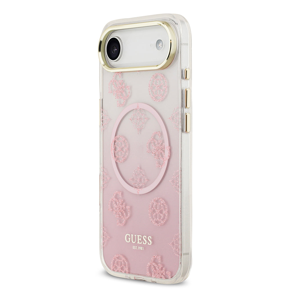 Guess iPhone 17 Air Orjinal Lisanslı M-safe Şarj Özellikli Simli Peony Desenli Silikon Kılıf