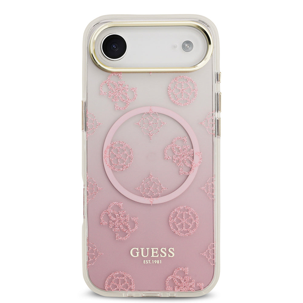 Guess iPhone 17 Air Orjinal Lisanslı M-safe Şarj Özellikli Simli Peony Desenli Silikon Kılıf