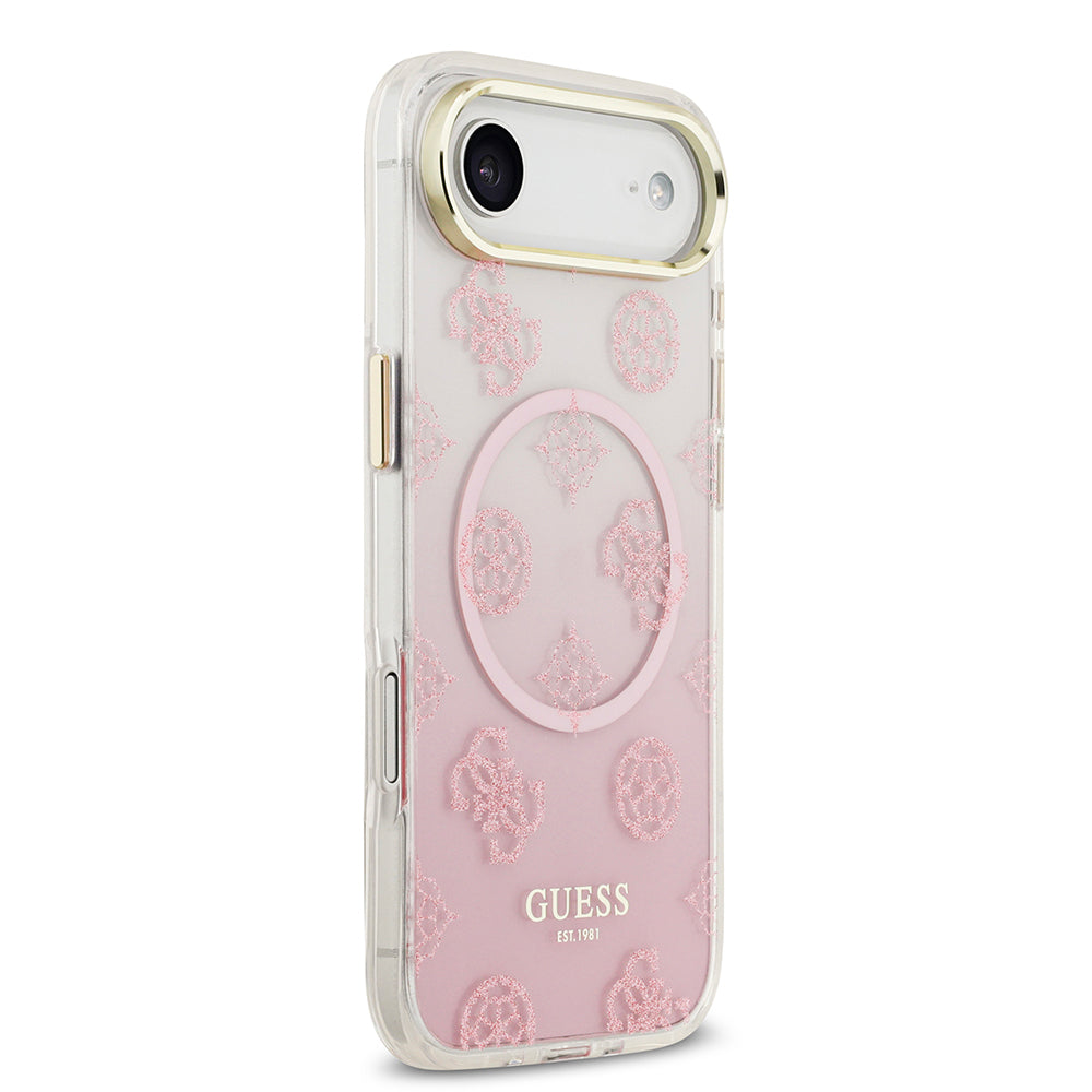 Guess iPhone 17 Air Orjinal Lisanslı M-safe Şarj Özellikli Simli Peony Desenli Silikon Kılıf