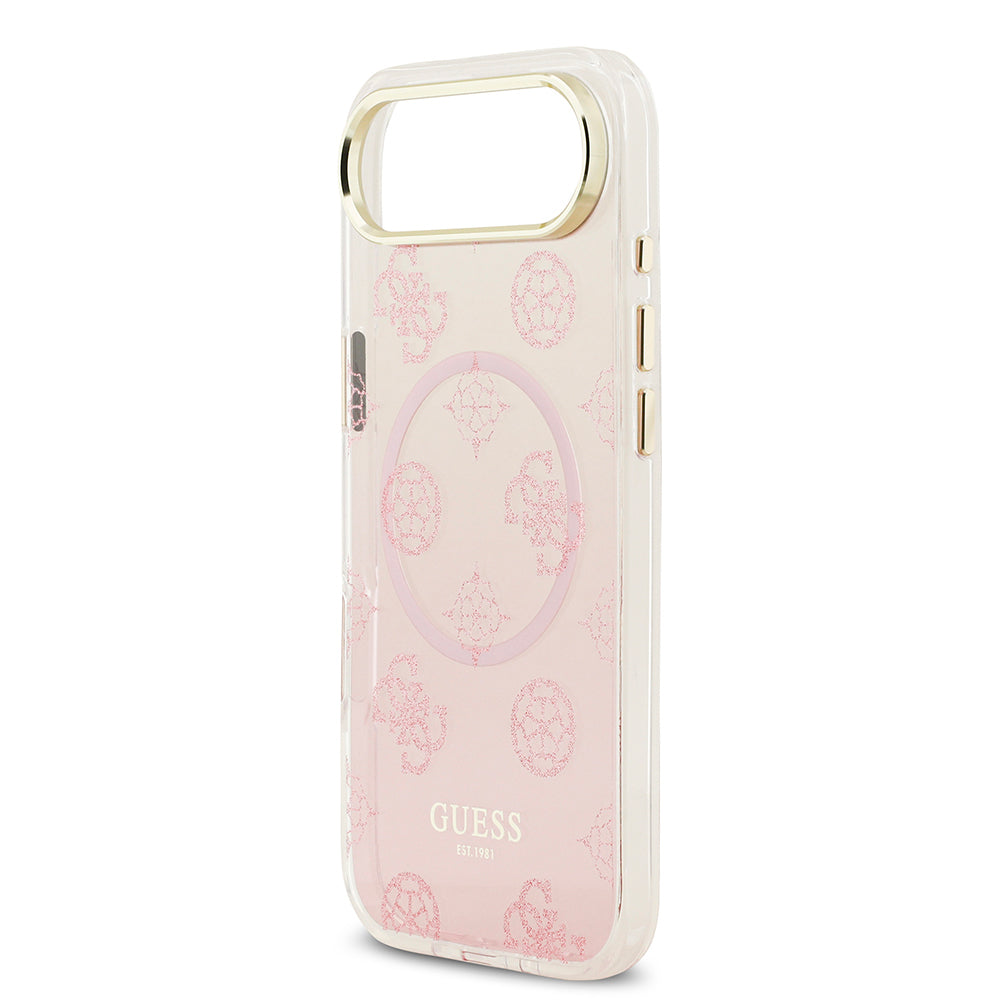 Guess iPhone 17 Air Orjinal Lisanslı M-safe Şarj Özellikli Simli Peony Desenli Silikon Kılıf