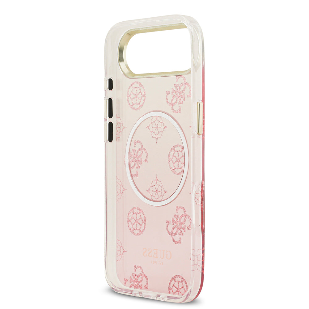 Guess iPhone 17 Air Orjinal Lisanslı M-safe Şarj Özellikli Simli Peony Desenli Silikon Kılıf