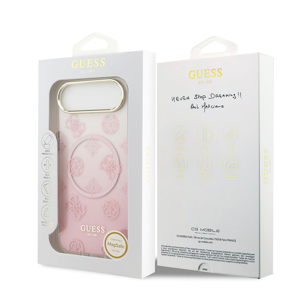 Guess iPhone 17 Air Orjinal Lisanslı M-safe Şarj Özellikli Simli Peony Desenli Silikon Kılıf