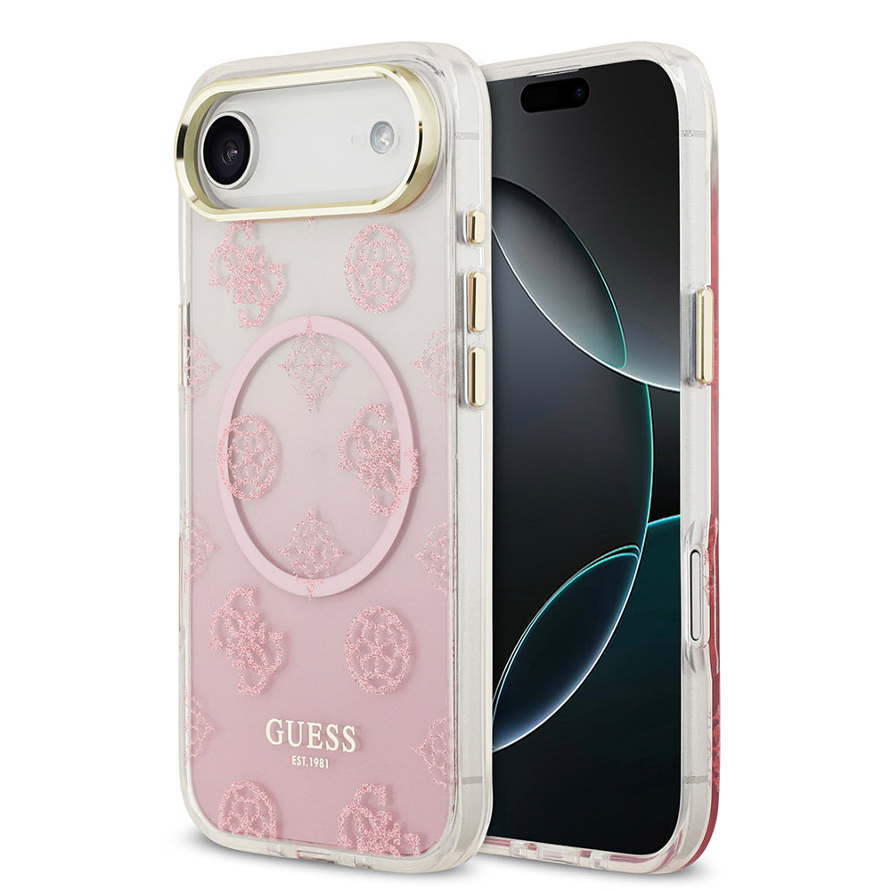 Guess iPhone 17 Air Orjinal Lisanslı M-safe Şarj Özellikli Simli Peony Desenli Silikon Kılıf