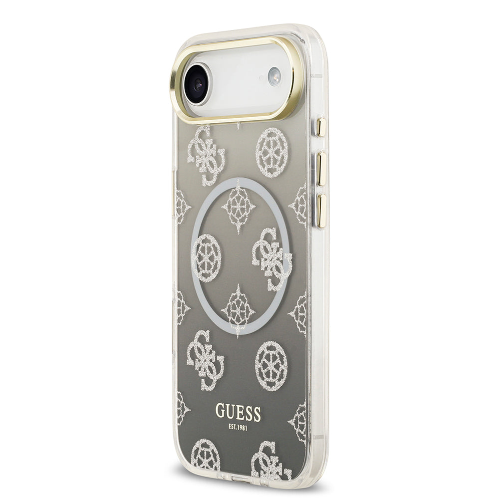 Guess iPhone 17 Air Orjinal Lisanslı M-safe Şarj Özellikli Simli Peony Desenli Silikon Kılıf
