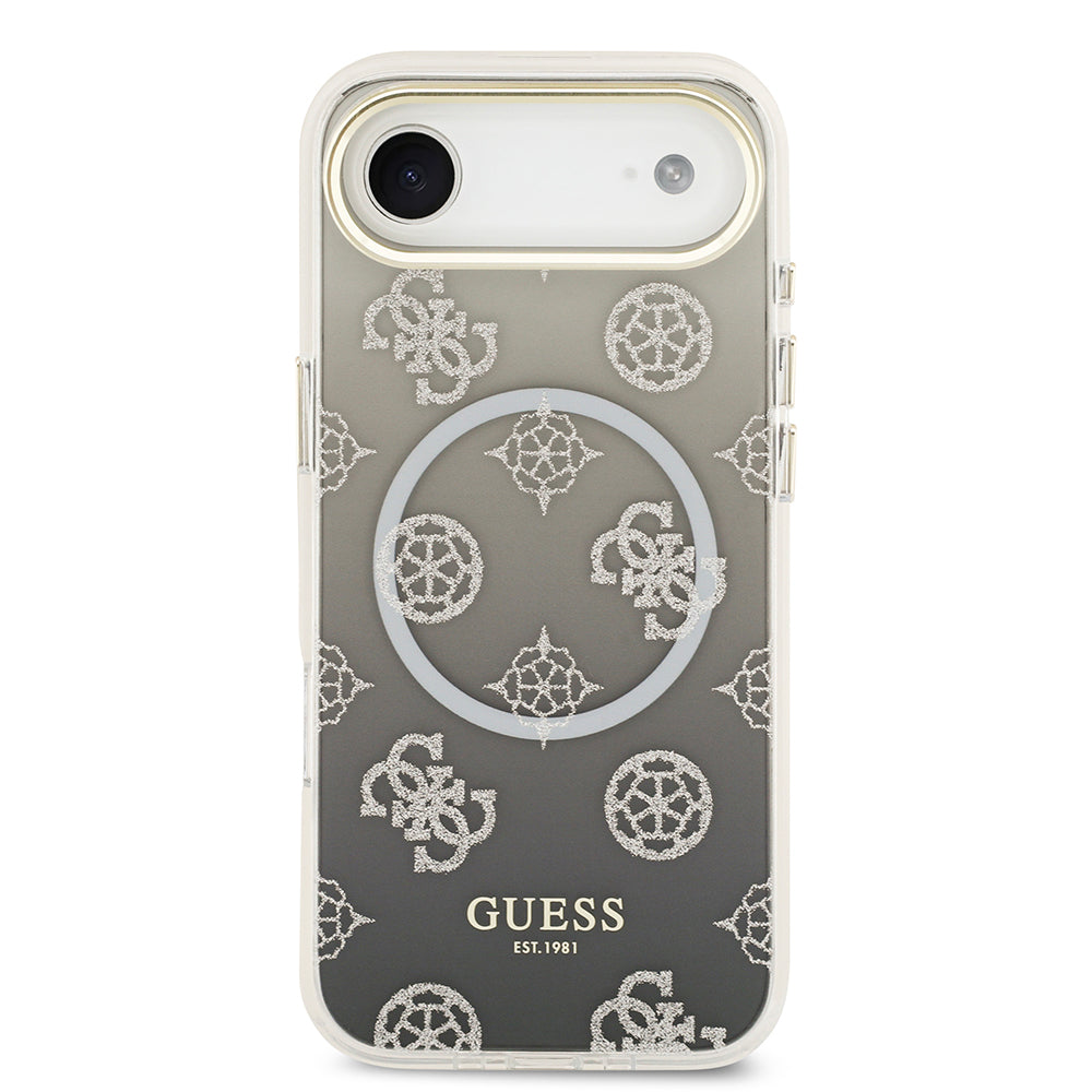 Guess iPhone 17 Air Orjinal Lisanslı M-safe Şarj Özellikli Simli Peony Desenli Silikon Kılıf