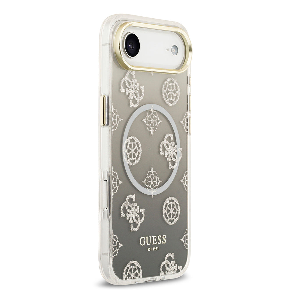 Guess iPhone 17 Air Orjinal Lisanslı M-safe Şarj Özellikli Simli Peony Desenli Silikon Kılıf