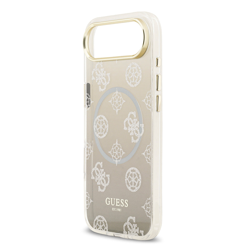 Guess iPhone 17 Air Orjinal Lisanslı M-safe Şarj Özellikli Simli Peony Desenli Silikon Kılıf