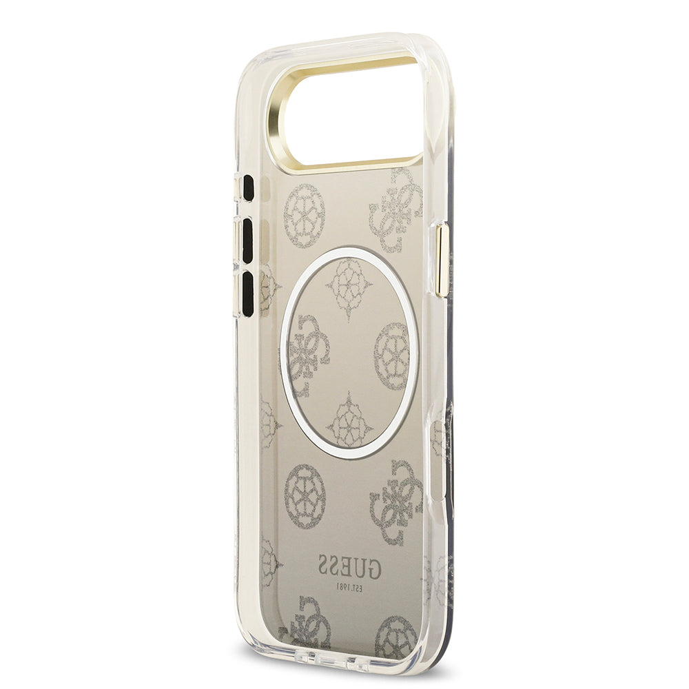 Guess iPhone 17 Air Orjinal Lisanslı M-safe Şarj Özellikli Simli Peony Desenli Silikon Kılıf