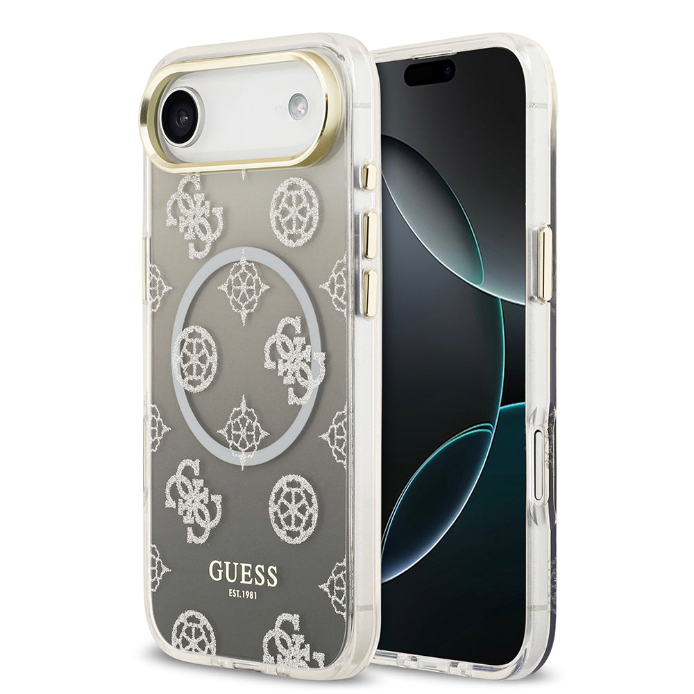 Guess iPhone 17 Air Orjinal Lisanslı M-safe Şarj Özellikli Simli Peony Desenli Silikon Kılıf