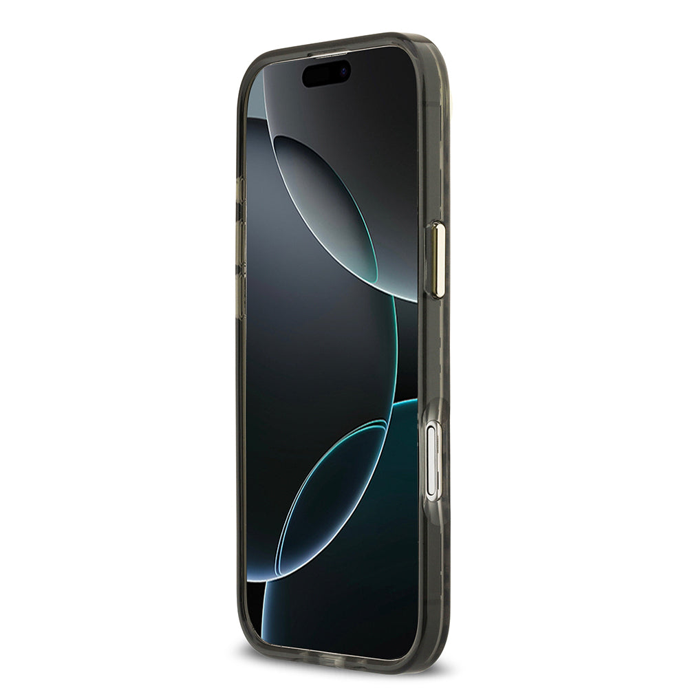 Guess iPhone 17 Air Orjinal Lisanslı M-safe Şarj Özellikli Üçgen Logolu Simli Leopar Desenli Kılıf