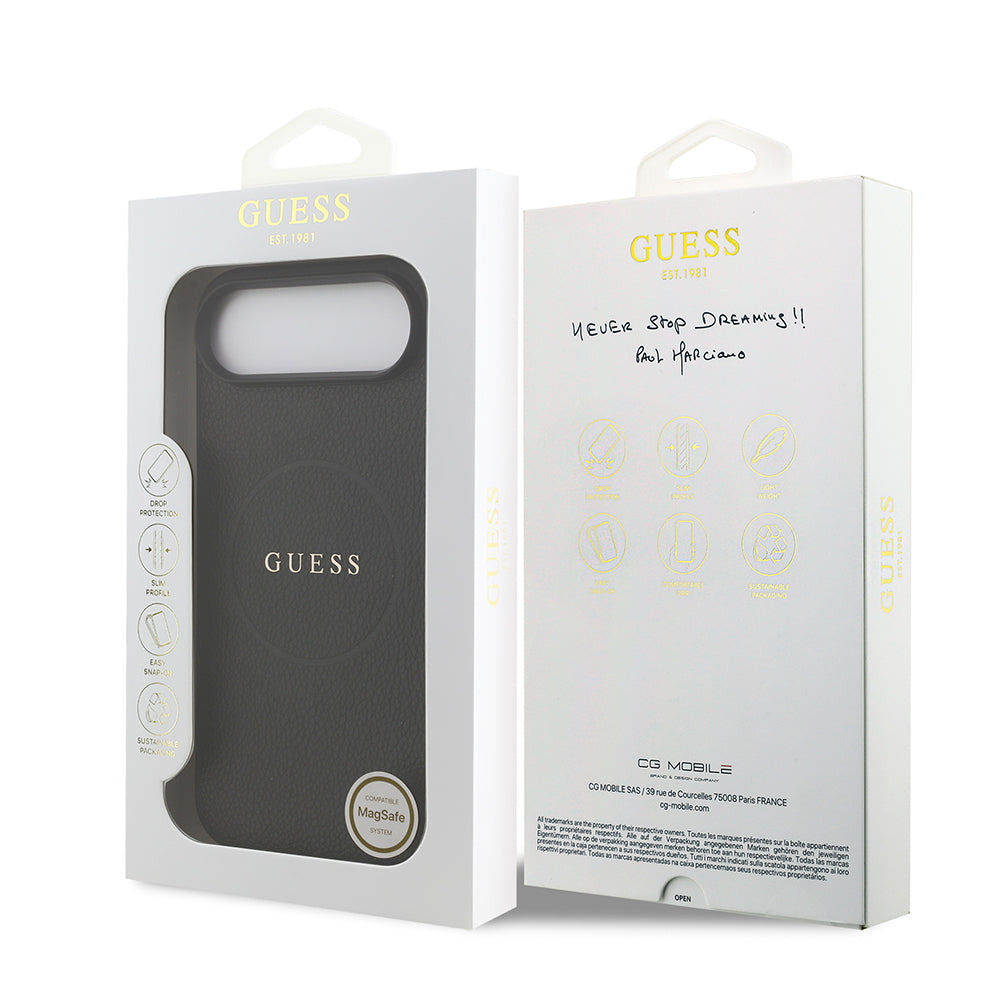 Guess iPhone 17 Air Orjinal Lisanslı M-safe Şarj Özellikli Yazı Logolu PU Deri Kılıf