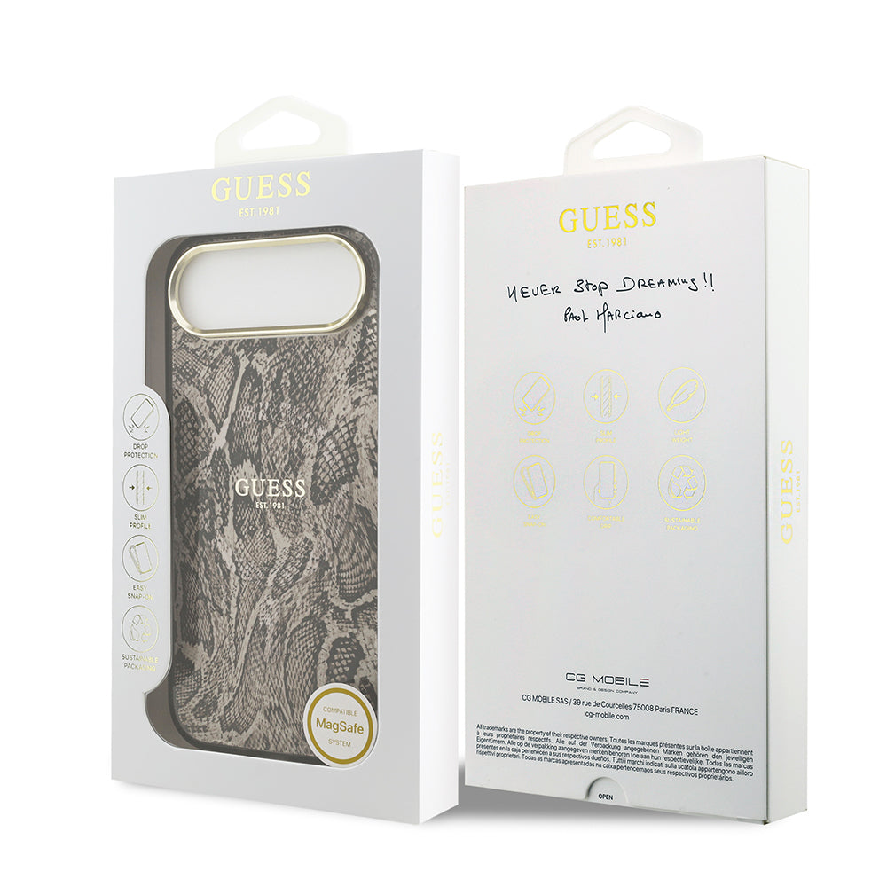 Guess iPhone 17 Air Orjinal Lisanslı M-safe Şarj Özellikli Yazı Logolu Python Desenli Kılıf