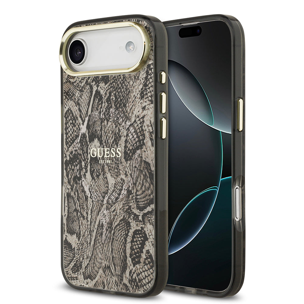 Guess iPhone 17 Air Orjinal Lisanslı M-safe Şarj Özellikli Yazı Logolu Python Desenli Kılıf