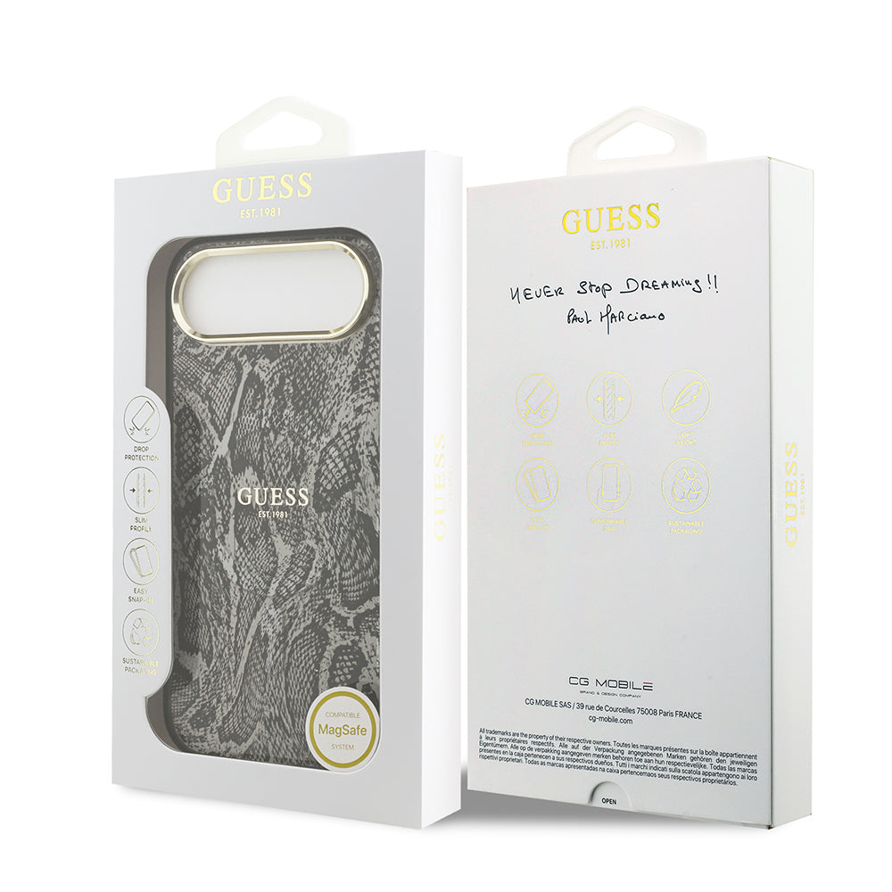 Guess iPhone 17 Air Orjinal Lisanslı M-safe Şarj Özellikli Yazı Logolu Python Desenli Kılıf