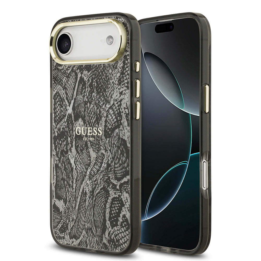 Guess iPhone 17 Air Orjinal Lisanslı M-safe Şarj Özellikli Yazı Logolu Python Desenli Kılıf