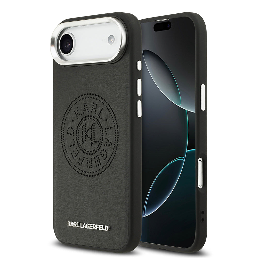 Karl Lagerfeld iPhone 17 Air Orjinal Lisanslı M-safe Şarj Özellikli Delikli Tasarım Metal Logolu PU Deri Kılıf