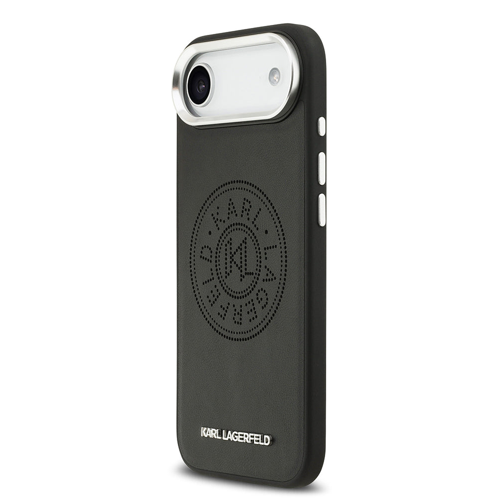 Karl Lagerfeld iPhone 17 Air Orjinal Lisanslı M-safe Şarj Özellikli Delikli Tasarım Metal Logolu PU Deri Kılıf