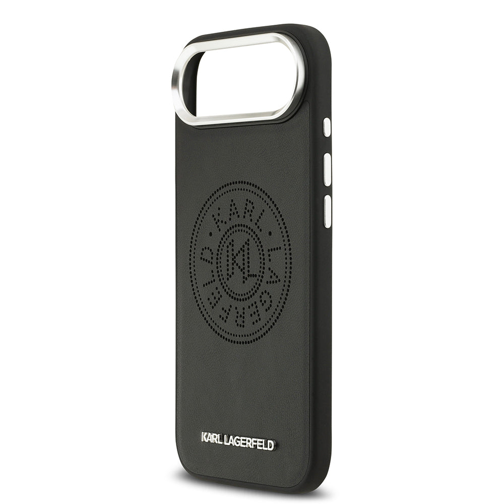 Karl Lagerfeld iPhone 17 Air Orjinal Lisanslı M-safe Şarj Özellikli Delikli Tasarım Metal Logolu PU Deri Kılıf