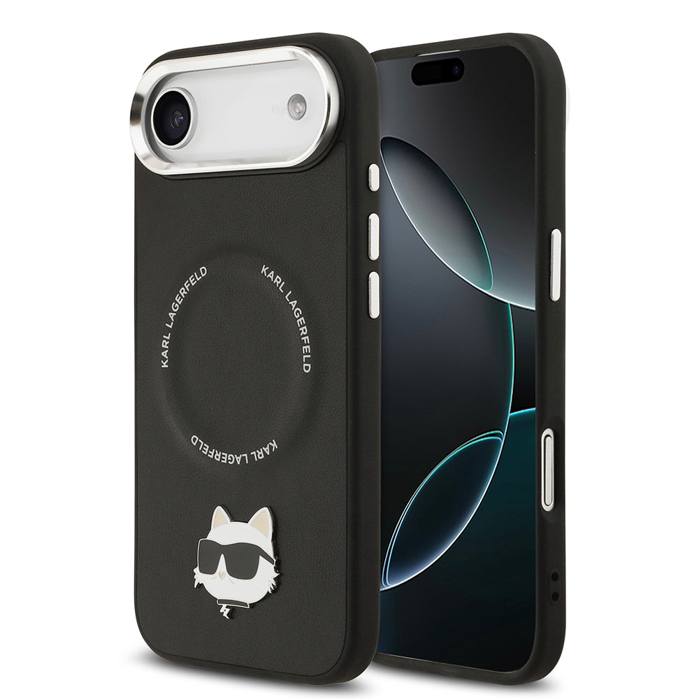 Karl Lagerfeld iPhone 17 Air Orjinal Lisanslı M-safe Şarj Özellikli Metal Kamera ve Buton Tasarımlı Choupette PU Deri Kılıf