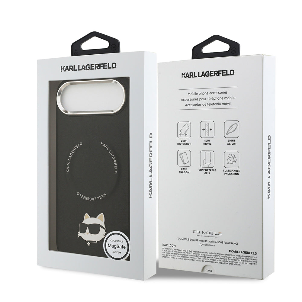 Karl Lagerfeld iPhone 17 Air Orjinal Lisanslı M-safe Şarj Özellikli Metal Kamera ve Buton Tasarımlı Choupette PU Deri Kılıf