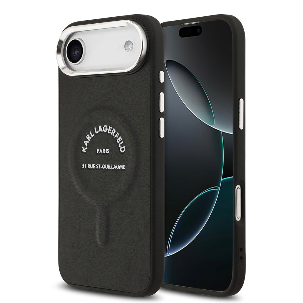 Karl Lagerfeld iPhone 17 Air Orjinal Lisanslı M-safe Şarj Özellikli Metal Kamera ve Buton Tasarımlı Paris RSG PU Deri Kılıf