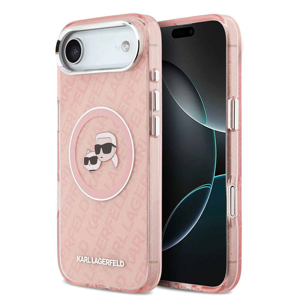 Karl Lagerfeld iPhone 17 Air Orjinal Lisanslı Parlayan Simli Karl & Choupette Heads Kılıf