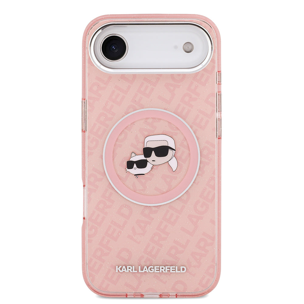 Karl Lagerfeld iPhone 17 Air Orjinal Lisanslı Parlayan Simli Karl & Choupette Heads Kılıf