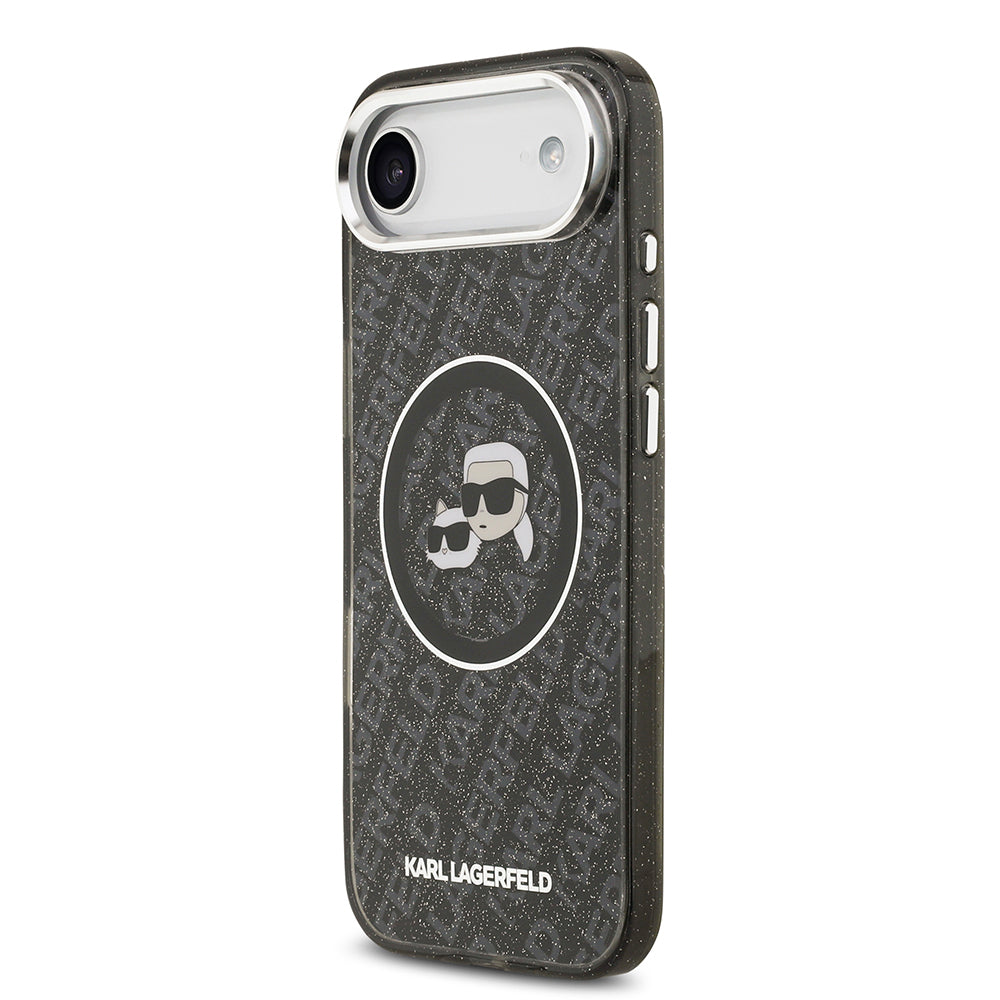 Karl Lagerfeld iPhone 17 Air Orjinal Lisanslı Parlayan Simli Karl & Choupette Heads Kılıf
