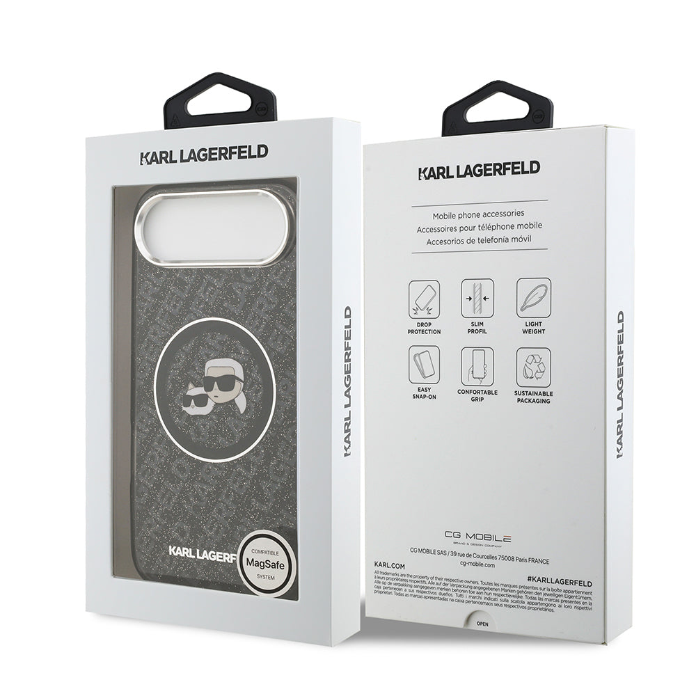Karl Lagerfeld iPhone 17 Air Orjinal Lisanslı Parlayan Simli Karl & Choupette Heads Kılıf