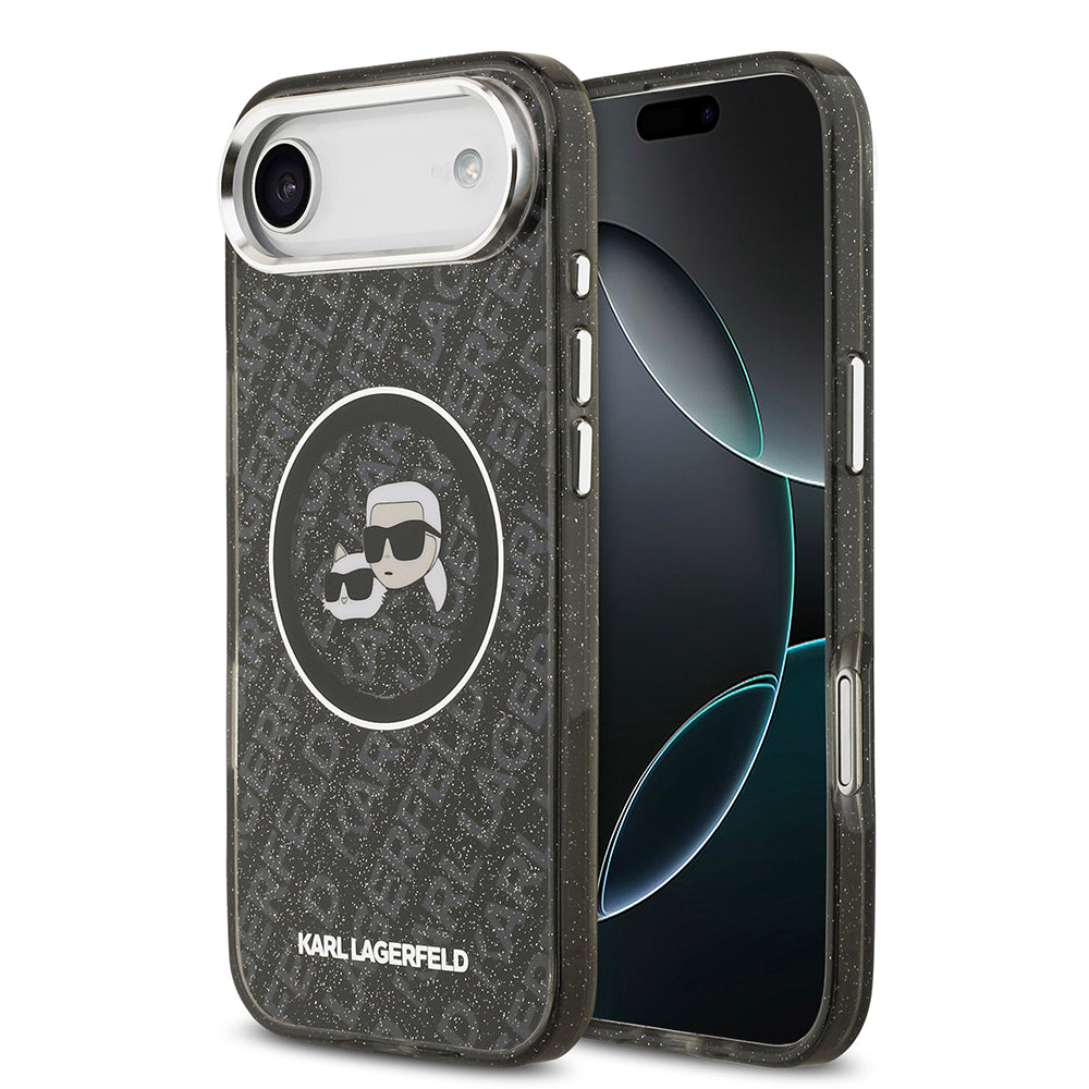 Karl Lagerfeld iPhone 17 Air Orjinal Lisanslı Parlayan Simli Karl & Choupette Heads Kılıf