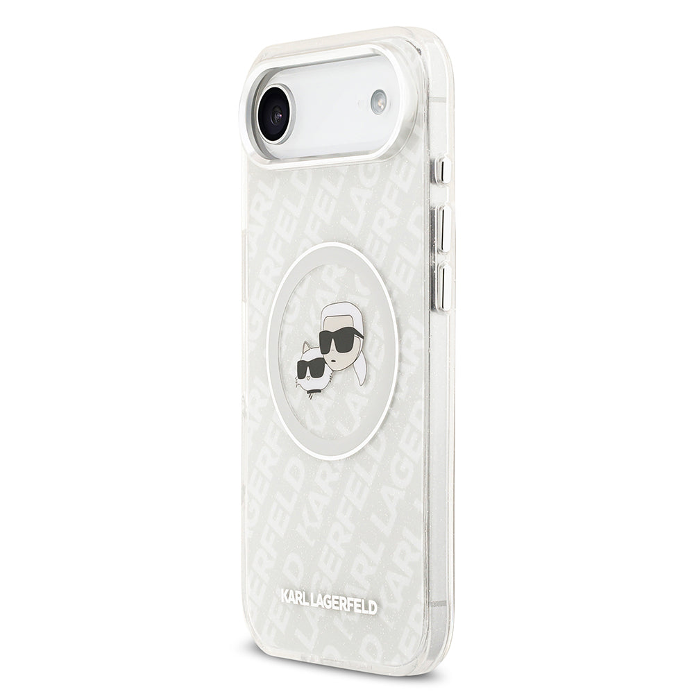 Karl Lagerfeld iPhone 17 Air Orjinal Lisanslı Parlayan Simli Karl & Choupette Heads Kılıf