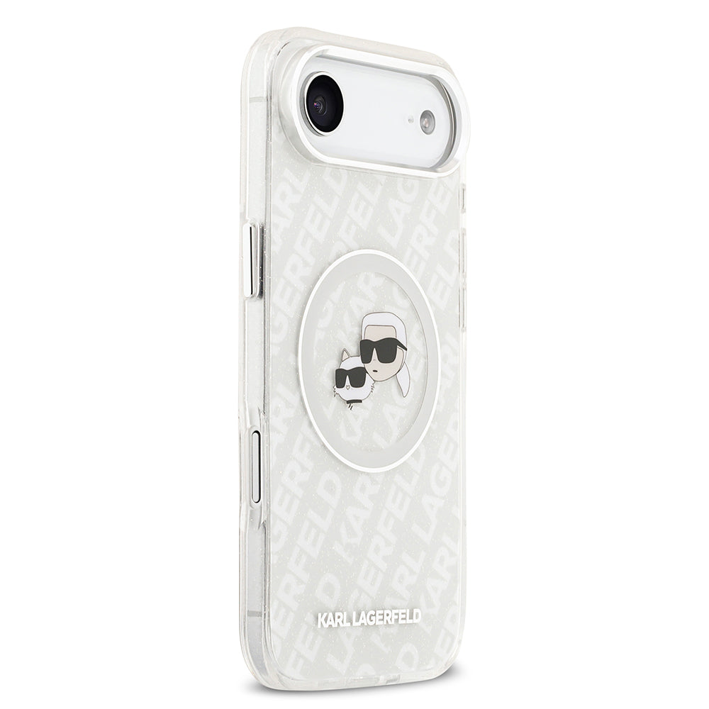 Karl Lagerfeld iPhone 17 Air Orjinal Lisanslı Parlayan Simli Karl & Choupette Heads Kılıf