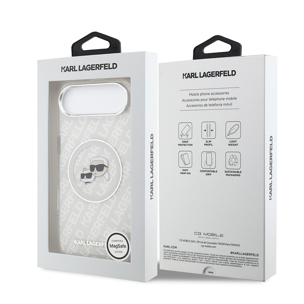 Karl Lagerfeld iPhone 17 Air Orjinal Lisanslı Parlayan Simli Karl & Choupette Heads Kılıf