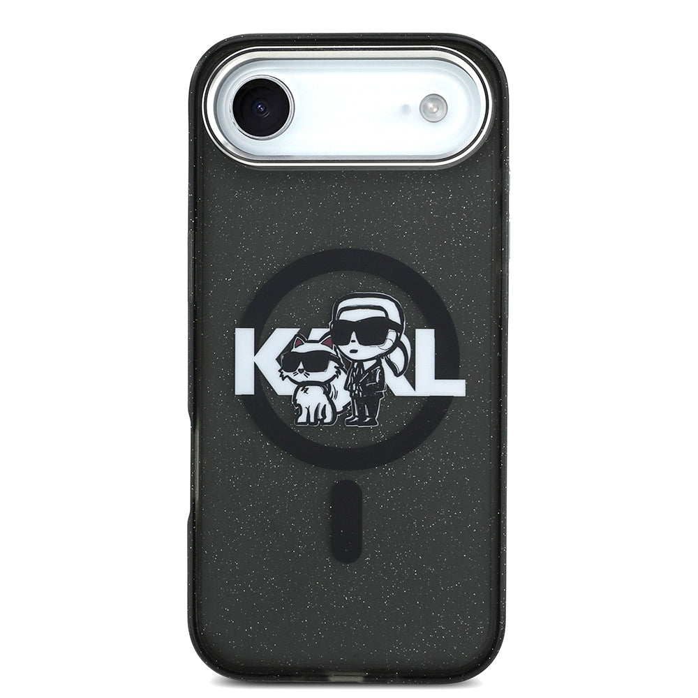 Karl Lagerfeld iPhone 17 Air Orjinal Lisanslı Parlayan Simli Karl & Choupette Sketch Logo Kılıf