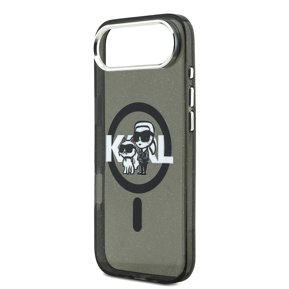 Karl Lagerfeld iPhone 17 Air Orjinal Lisanslı Parlayan Simli Karl & Choupette Sketch Logo Kılıf