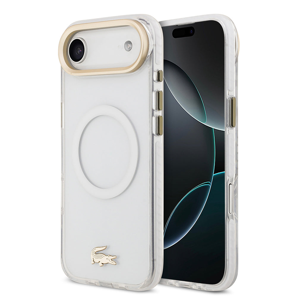 Lacoste iPhone 17 Air Orjinal Lisanslı M-safe Şarj Özellikli Gold Timsah Logolu Buzlu Kılıf