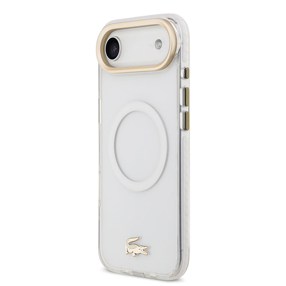 Lacoste iPhone 17 Air Orjinal Lisanslı M-safe Şarj Özellikli Gold Timsah Logolu Buzlu Kılıf