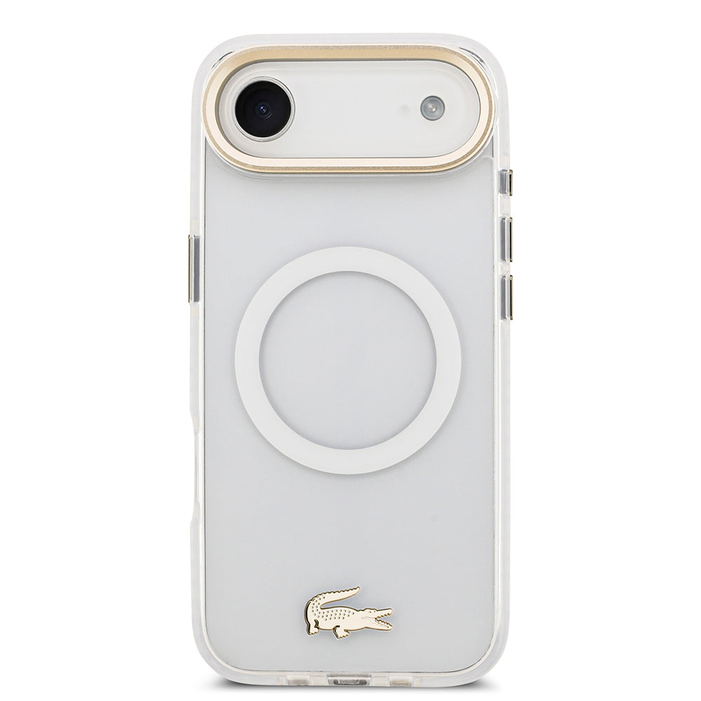 Lacoste iPhone 17 Air Orjinal Lisanslı M-safe Şarj Özellikli Gold Timsah Logolu Buzlu Kılıf