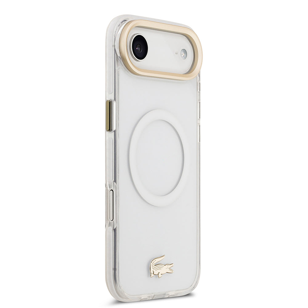 Lacoste iPhone 17 Air Orjinal Lisanslı M-safe Şarj Özellikli Gold Timsah Logolu Buzlu Kılıf