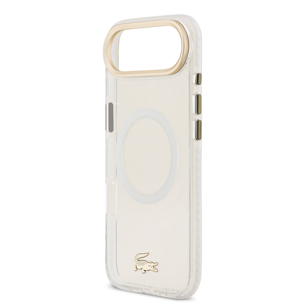 Lacoste iPhone 17 Air Orjinal Lisanslı M-safe Şarj Özellikli Gold Timsah Logolu Buzlu Kılıf