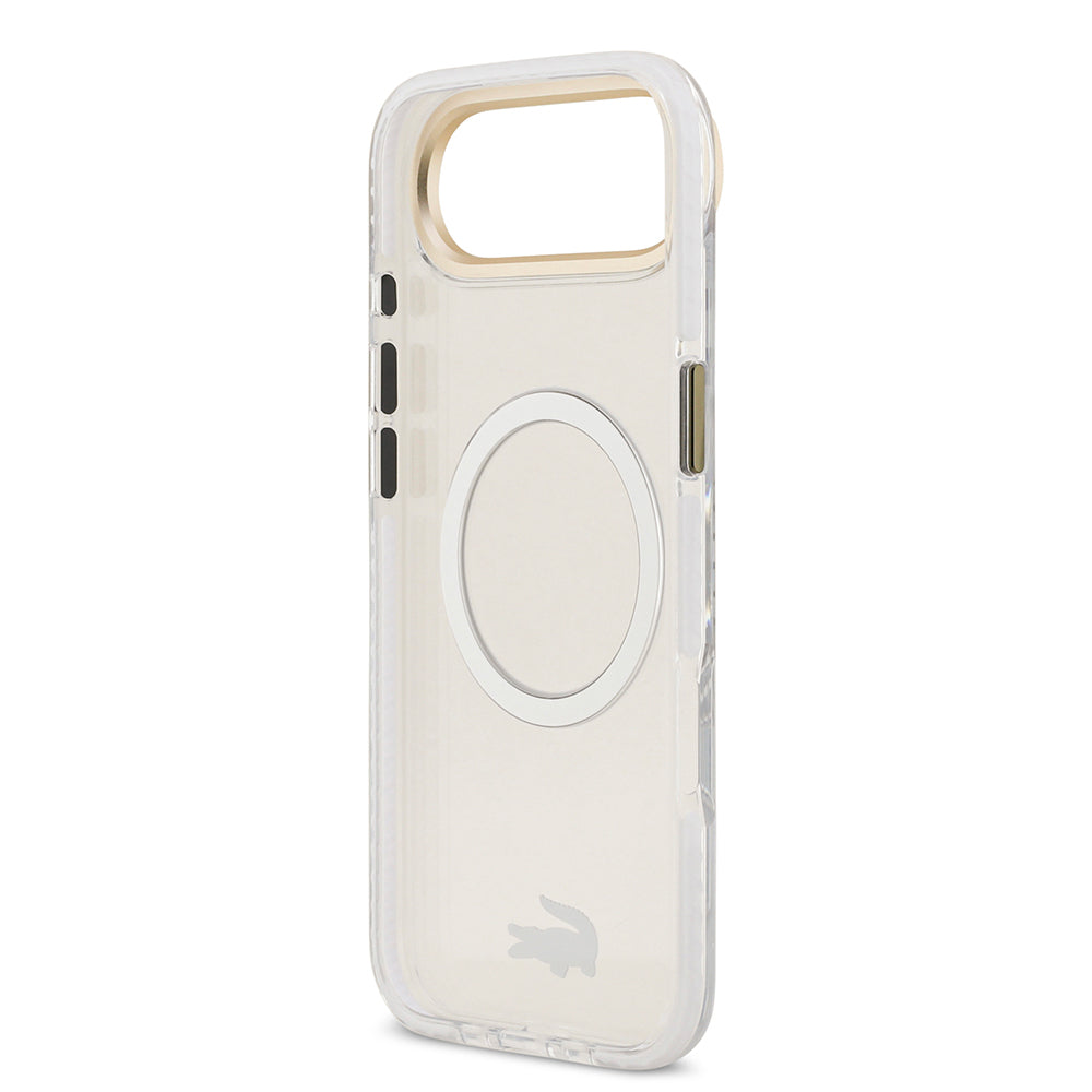 Lacoste iPhone 17 Air Orjinal Lisanslı M-safe Şarj Özellikli Gold Timsah Logolu Buzlu Kılıf