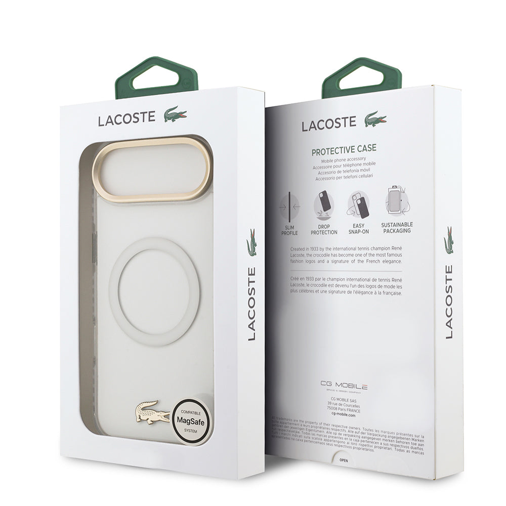 Lacoste iPhone 17 Air Orjinal Lisanslı M-safe Şarj Özellikli Gold Timsah Logolu Buzlu Kılıf